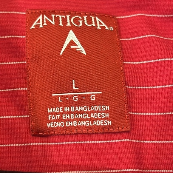 Antigua Red Striped Casual Button Down Shirt - Picture 8 of 12